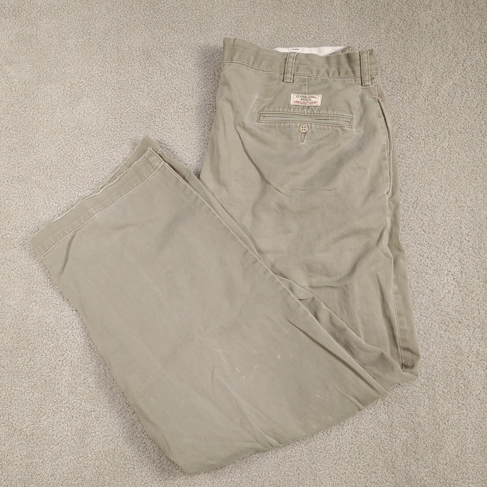 Polo Ralph Lauren Andrew Pant - Men 36x28.5 Tan Pleated Classic Chino Vintage